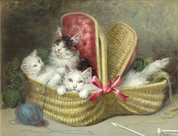 Appraisal: Jules Leroy French - A basket of kittens signed 'J