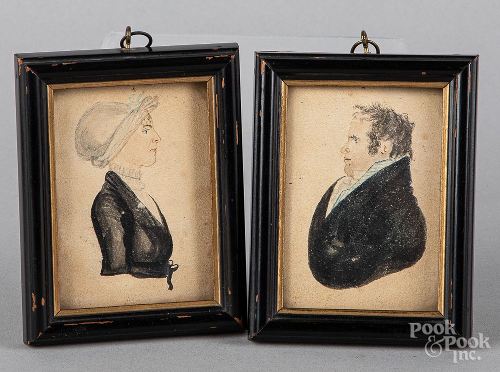 Appraisal: Pair of miniature watercolor profile portraits Pair of miniature watercolor