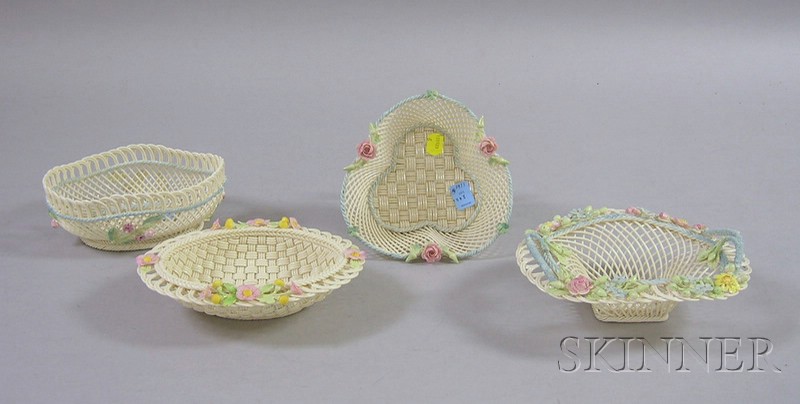 Appraisal: Four Belleek Floral Decorated Porcelain Baskets three oval and a