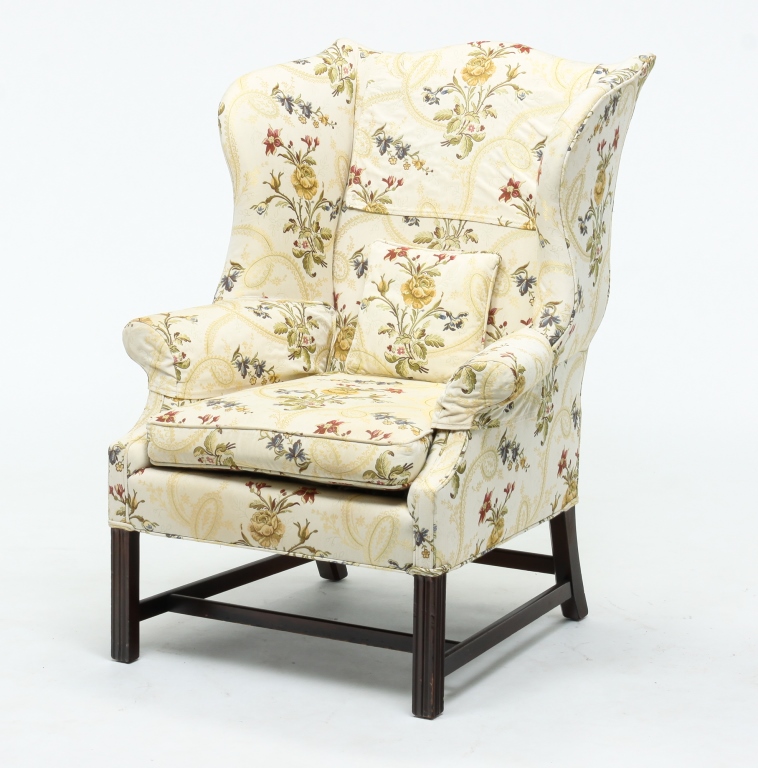 Appraisal: AMERICAN CHIPPENDALE STYLE WING BACK CHAIR Second half th century