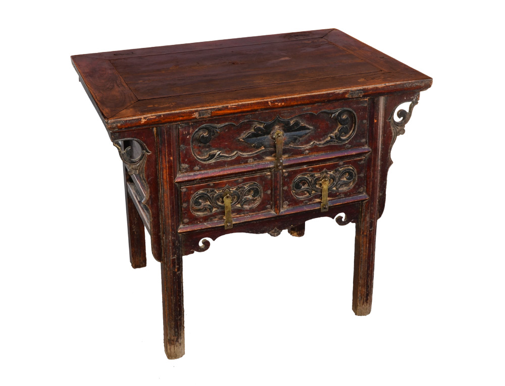 Appraisal: TH CENTURY CARVED SPANISH WORK TABLE Paneled wood top through