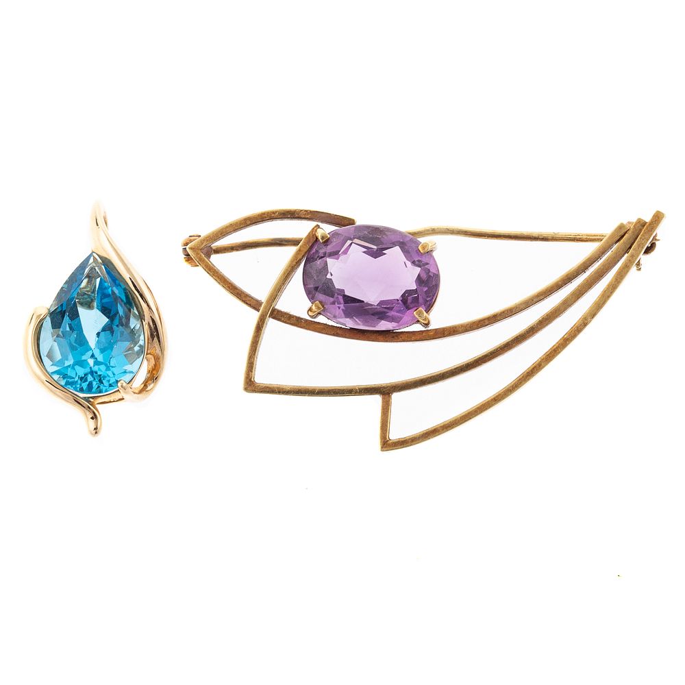 Appraisal: An Amethyst Brooch Blue Topaz Pendant in K K yellow