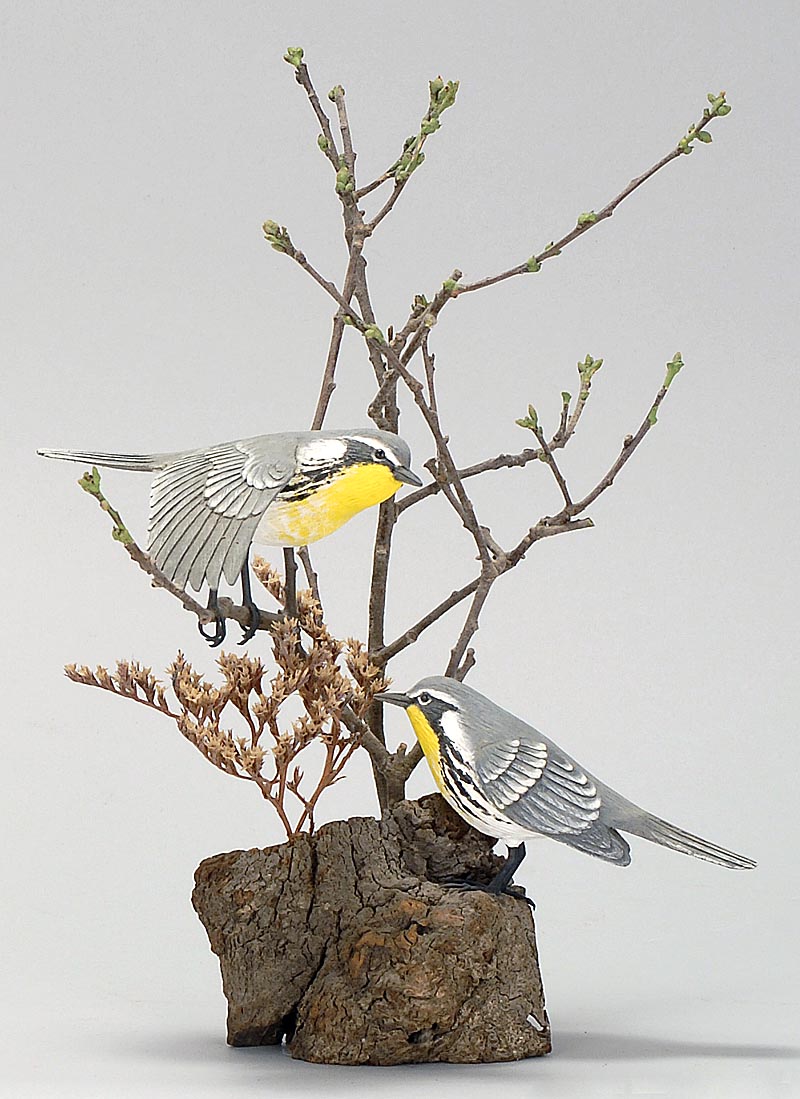 Appraisal: PAIR OF LIFE-SIZE YELLOW-THROATED WARBLERS By Stan Sparre of Cape