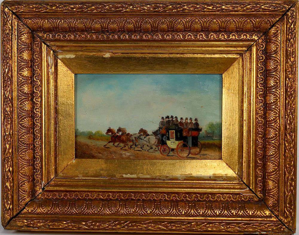 Appraisal: Signed th C Horse Drawn Carriage w Figures Signed th