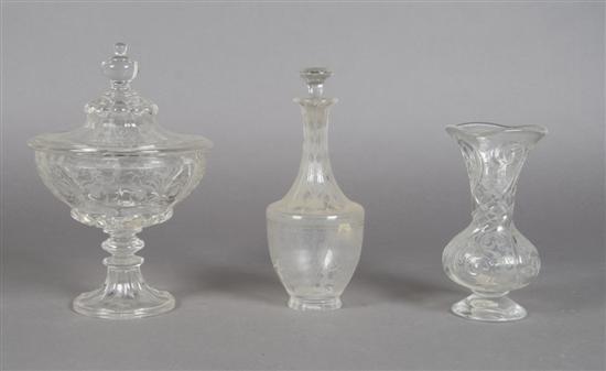 Appraisal: An Orrefors Etched Glass Perfume Height of first inches