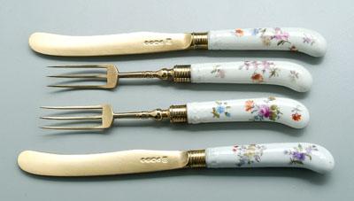 Appraisal: Victorian silver porcelain fruit set gilt English silver blades and