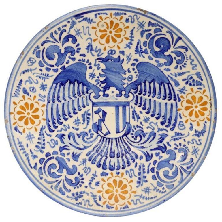 Appraisal: Spanish Talavera pottery charger tin glazed decoration of an eagle