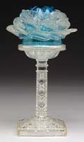 Appraisal: CANDLE-STYLE PYRAMID FAIRY LAMP Ruf fig Blue glass pyramid size