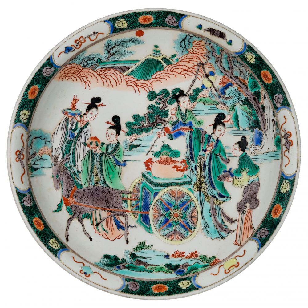 Appraisal: CHINESE FAMILLE VERTE PORCELAIN CHARGERHaving figural landscape and floral motif