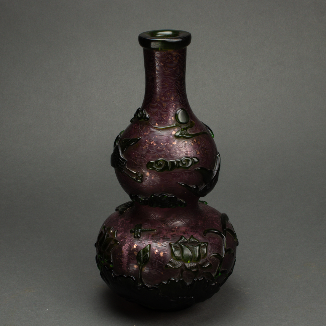 Appraisal: Chinese overlay glass bottle of double gourd form and decorated