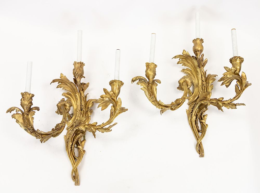 Appraisal: A PAIR OF ORMOLU BRONZE CANDELABRA WALL MOUNTS A PAIR