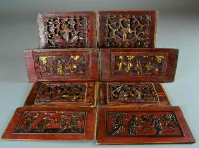 Appraisal: Chinese Gilt Hardwood Wall PlaquesFinely carved to depict figures in