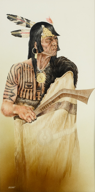 Appraisal: EBERHART Donald American th Century Metatarri Indian Warrior Drawing with