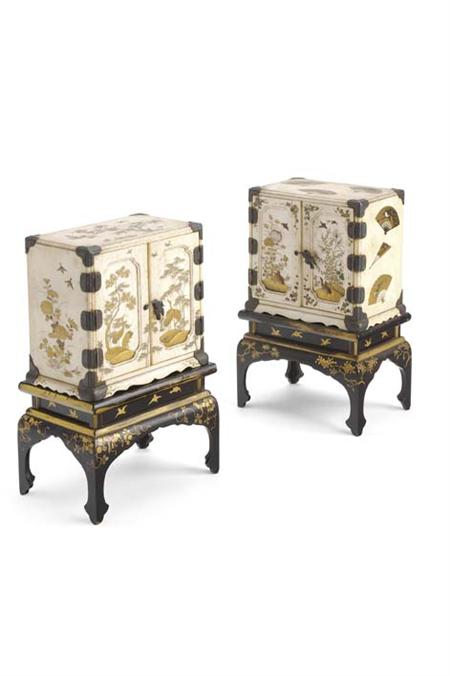 Appraisal: A pair of Japanese ivory and shibyama miniature cabinets on