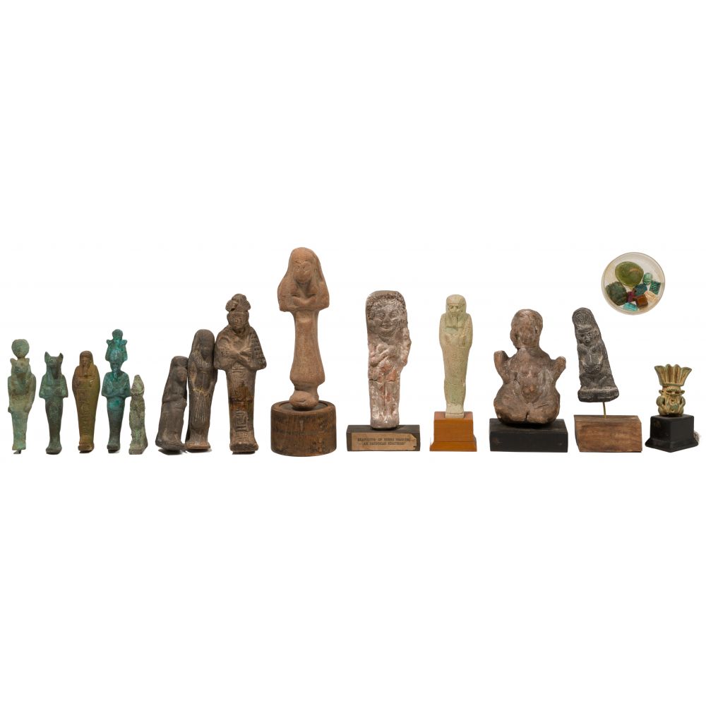 Appraisal: EGYPTIAN FIGURE ASSORTMENT items of various sizes and materials including