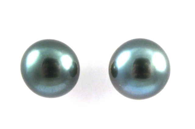 Appraisal: PAIR OF BLACK PEARL EAR STUDS each pearl is capped