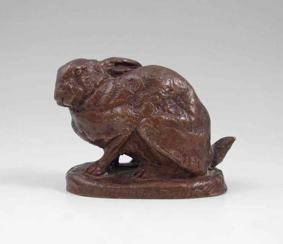 Appraisal: BARYE CROUCHING HARE BRONZE '' h x '' stamped Barye