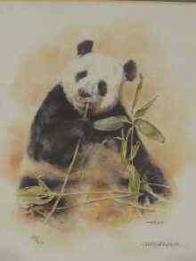 Appraisal: Two signed colour prints a panda and a monkey by