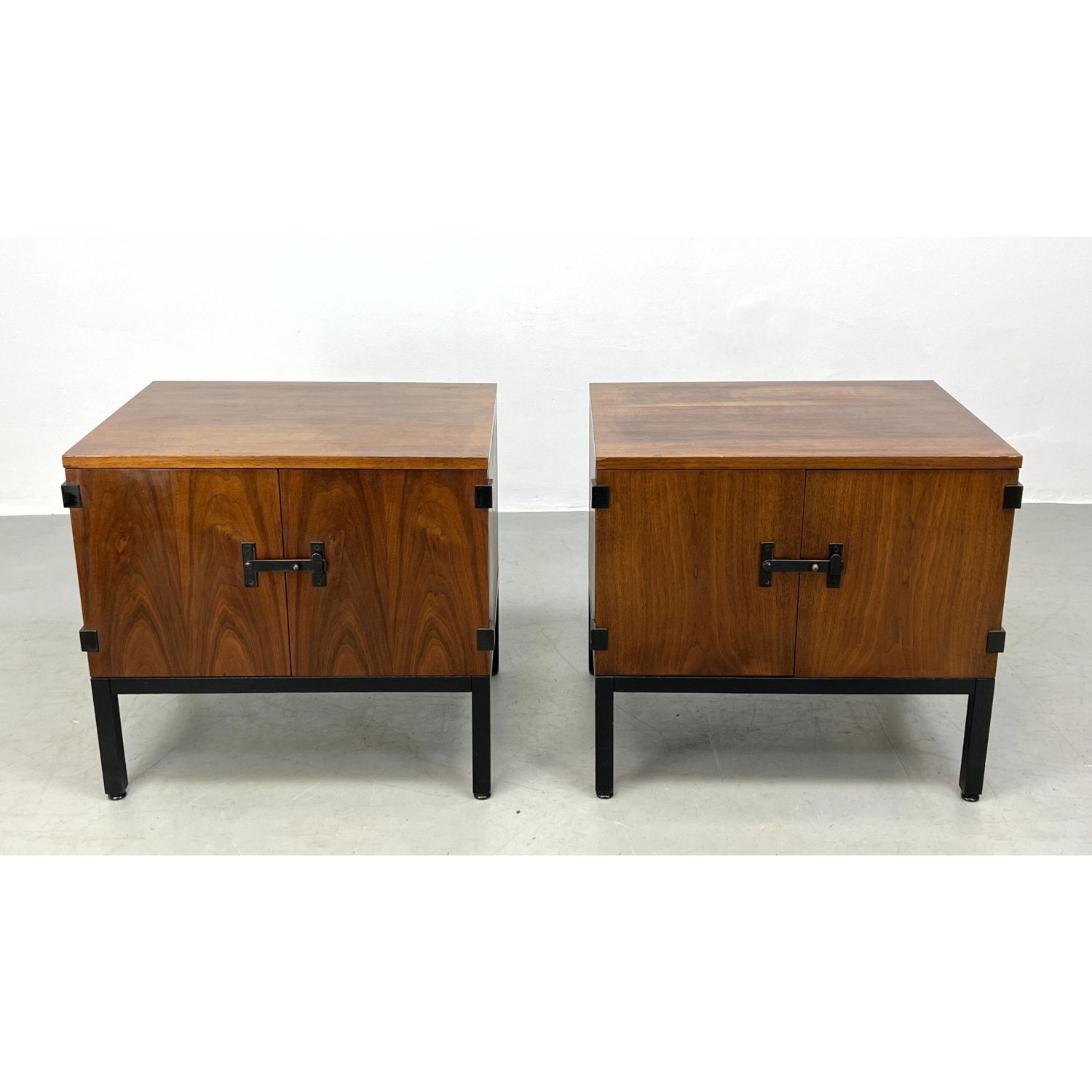 Appraisal: Pair MILO BAUGHMAN Side Table Night Stands Ebonized bases Dimensions