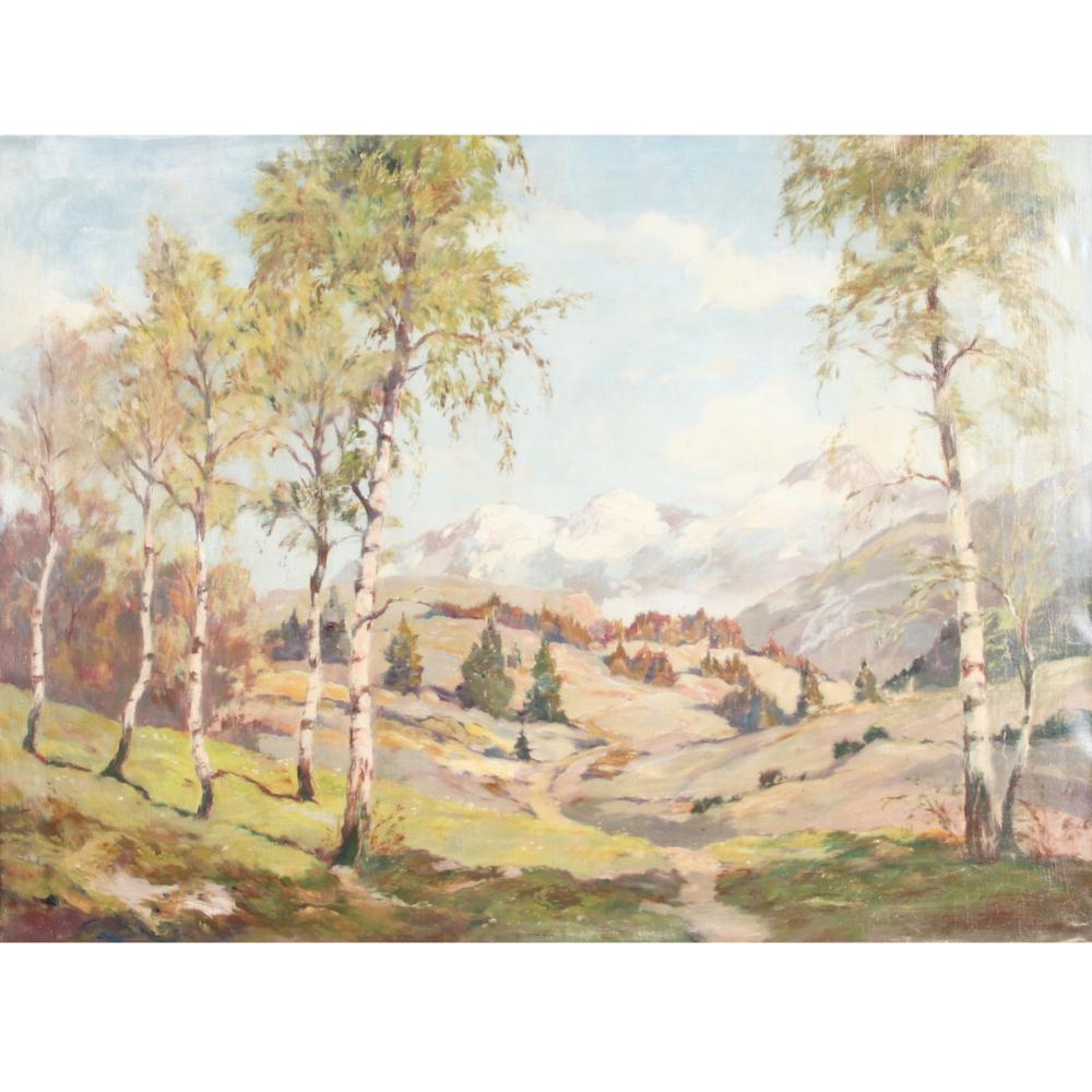 Appraisal: UNKNOWN AMERICAN TH CENTURY DANCING BIRCH TREES COLORADO MOUNTAIN LANDSCAPE