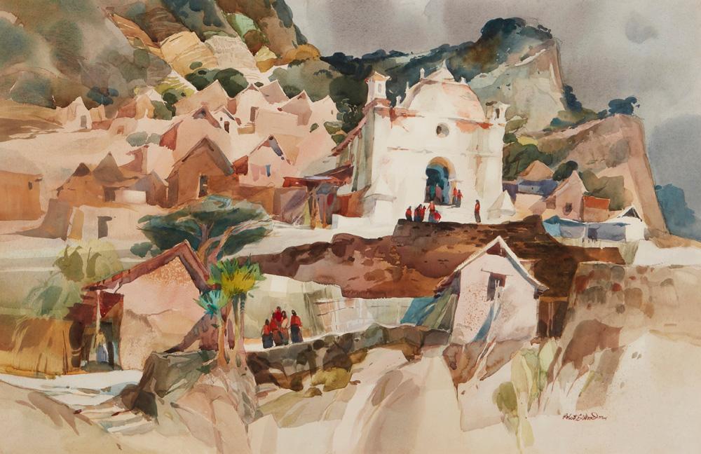 Appraisal: Robert Earle Wood - Redlands CA A rugged Mexican town