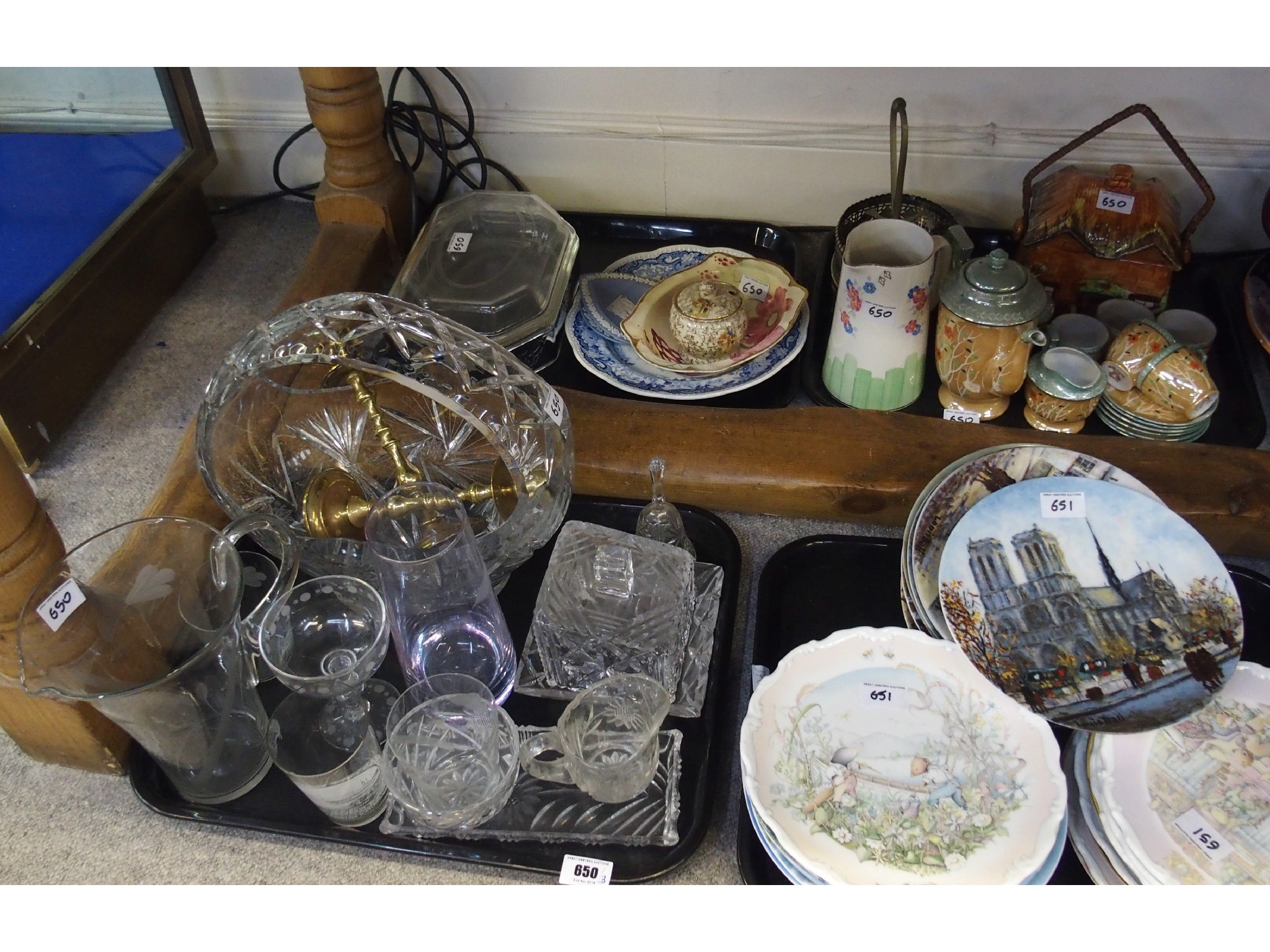 Appraisal: Large cut glass basket other glassware and ceramics including a