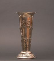 Appraisal: A Repousse Silver Plate Trumpet Vase ca Late th Century