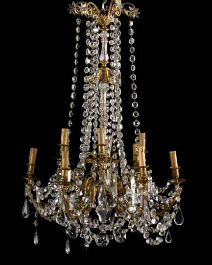 Appraisal: Large French Gilt-Brass and Cut Glass Tiered Fourteen-Light Chandelier fourth