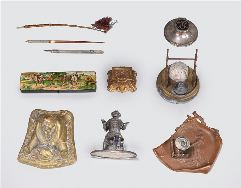 Appraisal: Large group of various writing objects including bronze or brass