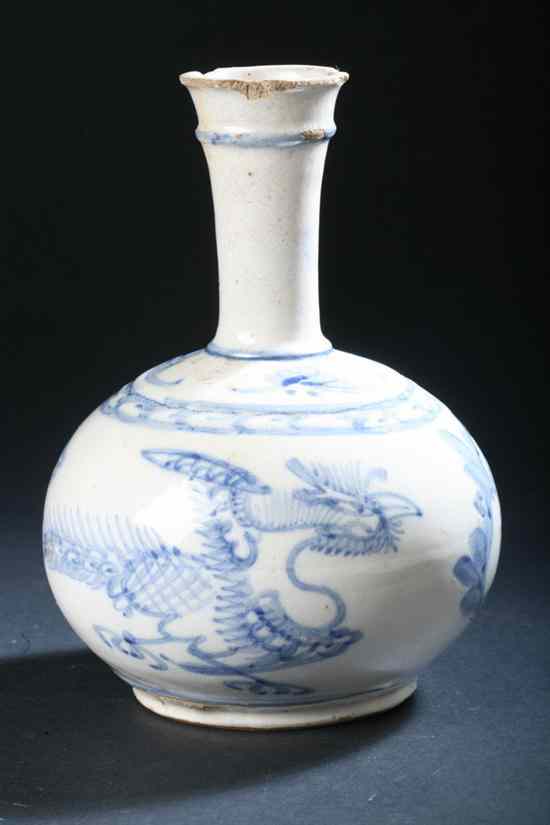 Appraisal: KOREAN BLUE AND WHITE PORCELAIN VASE th century With phoenix