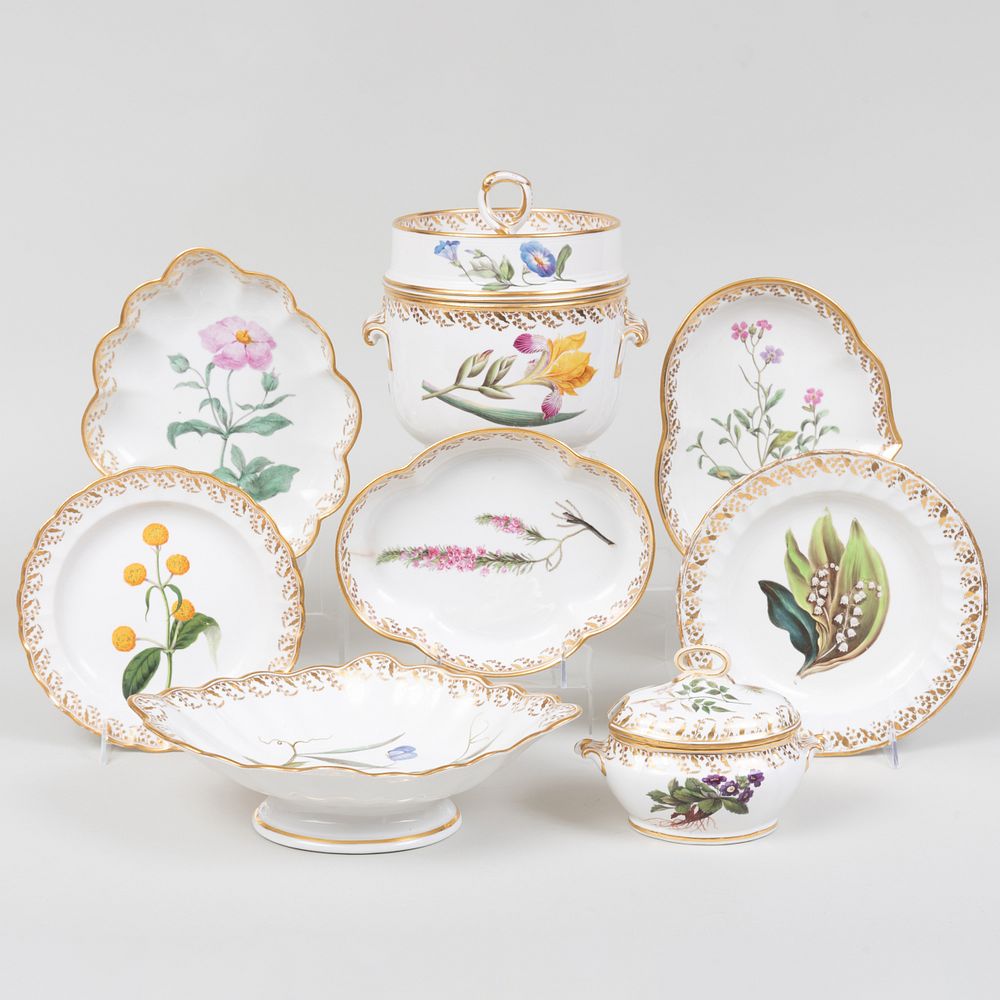 Appraisal: Derby Porcelain Botanical Part Dessert Service Blue crowned crossed batons