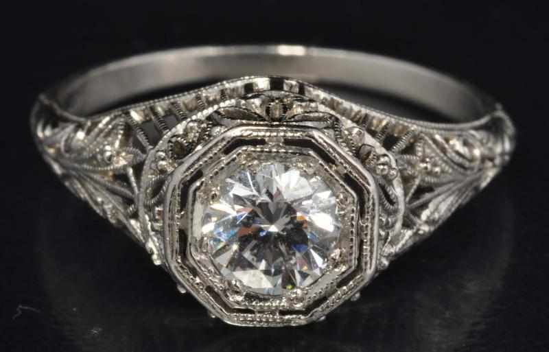 Appraisal: Platinum Diamond Filigree Ring Description Diamond ct center stone Clarity