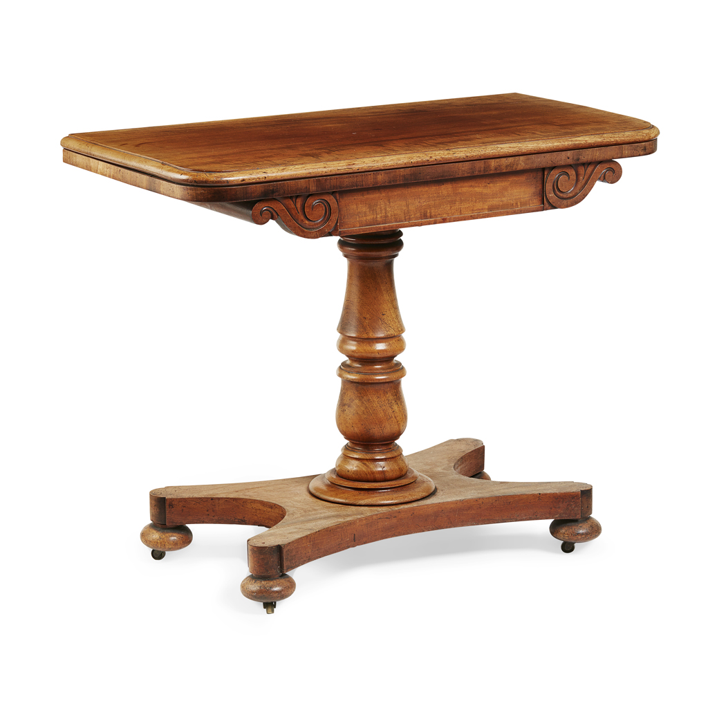 Appraisal: GEORGE IV MAHOGANY FOLDOVER TEA TABLE CIRCA the rounded rectangular