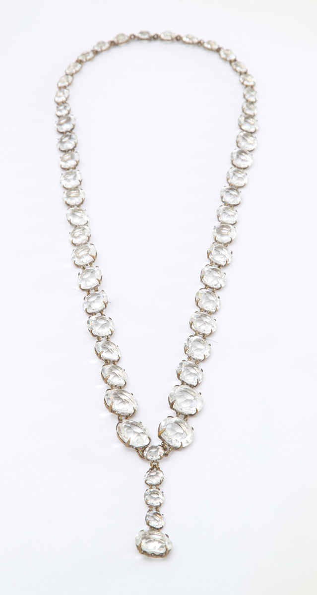 Appraisal: COSTUME CRYSTAL NECKLACE Base metal with large simulated diamonds in