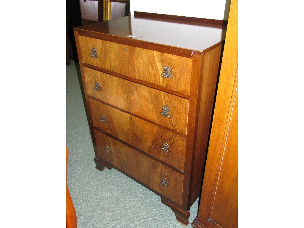 Appraisal: Walnut veneered four drawer chest