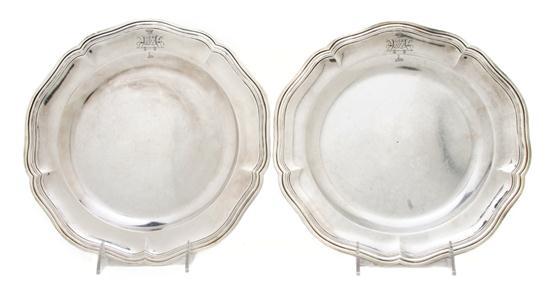 Appraisal: Pair of Continental Silvered Chargers probably Dutch having crowned V