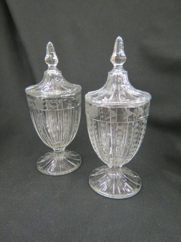 Appraisal: Pair of Heisey Glass Jars etched tall excellent