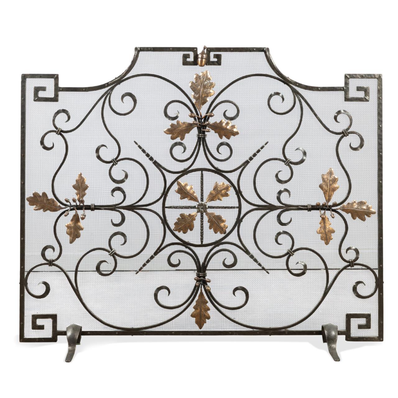 Appraisal: LARGE CUSTOM ACORN LEAF GILT IRON FIRE SCREEN Large custom