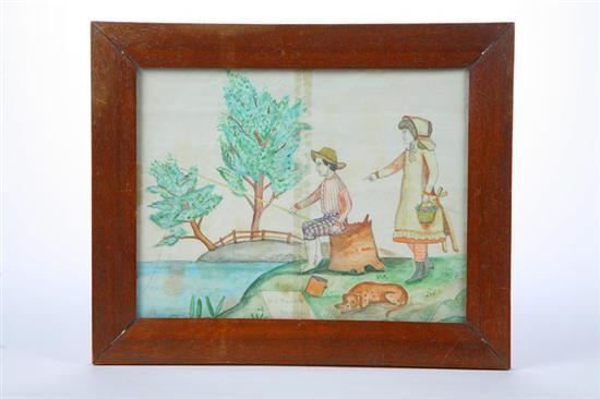 Appraisal: FOLKSY LANDSCAPE WITH CHILDREN BY W I SWARTZ OHIO TH