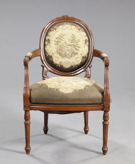 Appraisal: Louis XVI-Style Mahogany Fauteuil early th century the padded medallion