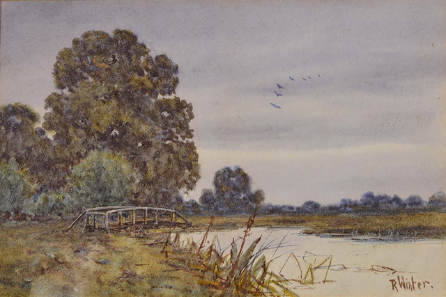 Appraisal: ROBERT WINTER - 'Near Bablockhythe on Thames' signed watercolour x