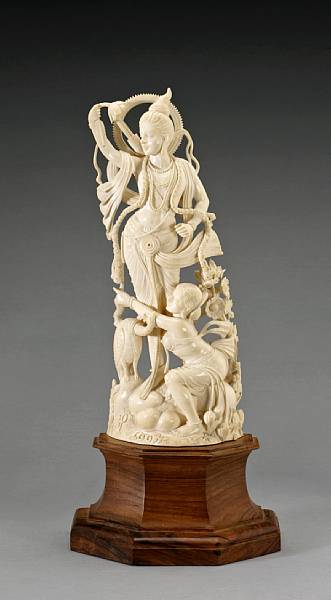 Appraisal: A reticulated ivory figual panel th Century Possibly depicting Krishna