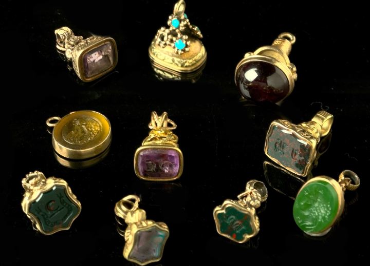 Appraisal: Group of Ten Assorted Antique Intaglio Engraved and Cabochon Watch