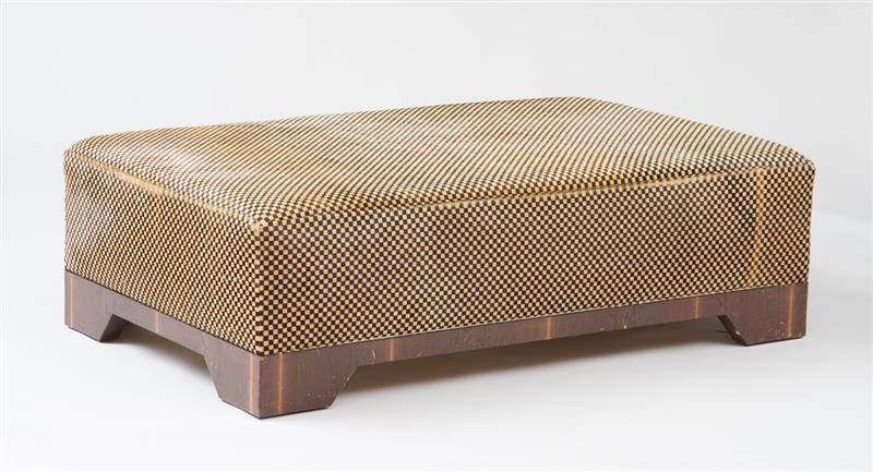 Appraisal: STORAGE BOX OTTOMAN Printed faux fur and oak x x