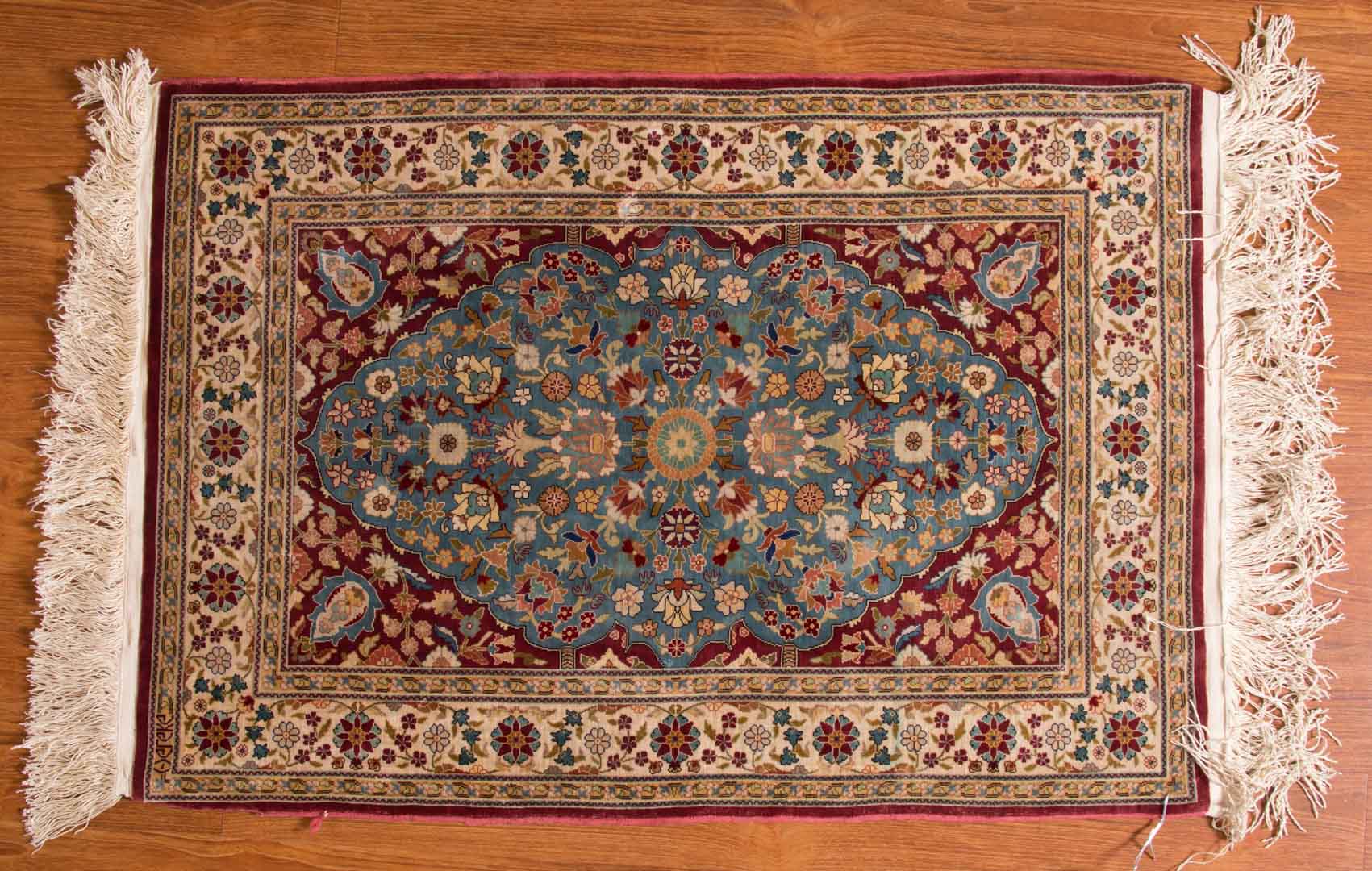 Appraisal: Very fine silk Hereke rug approx x Turkey modern Condition