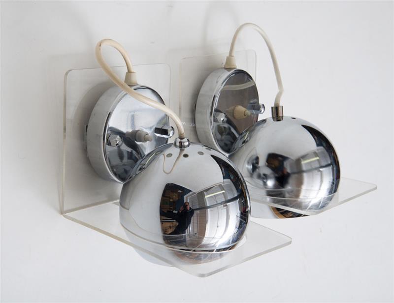 Appraisal: PAIR OF WALL LIGHTS 's Chromed metal and plexiglass x