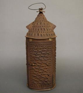 Appraisal: Tin candle lantern A th century tin candle lantern with