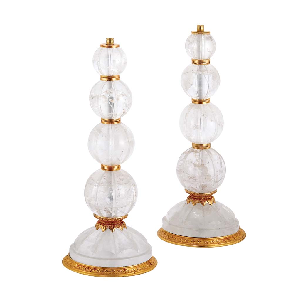 Appraisal: Pair of Neoclassical Style Gilt-Metal Mounted Rock Crystal Lamps Each