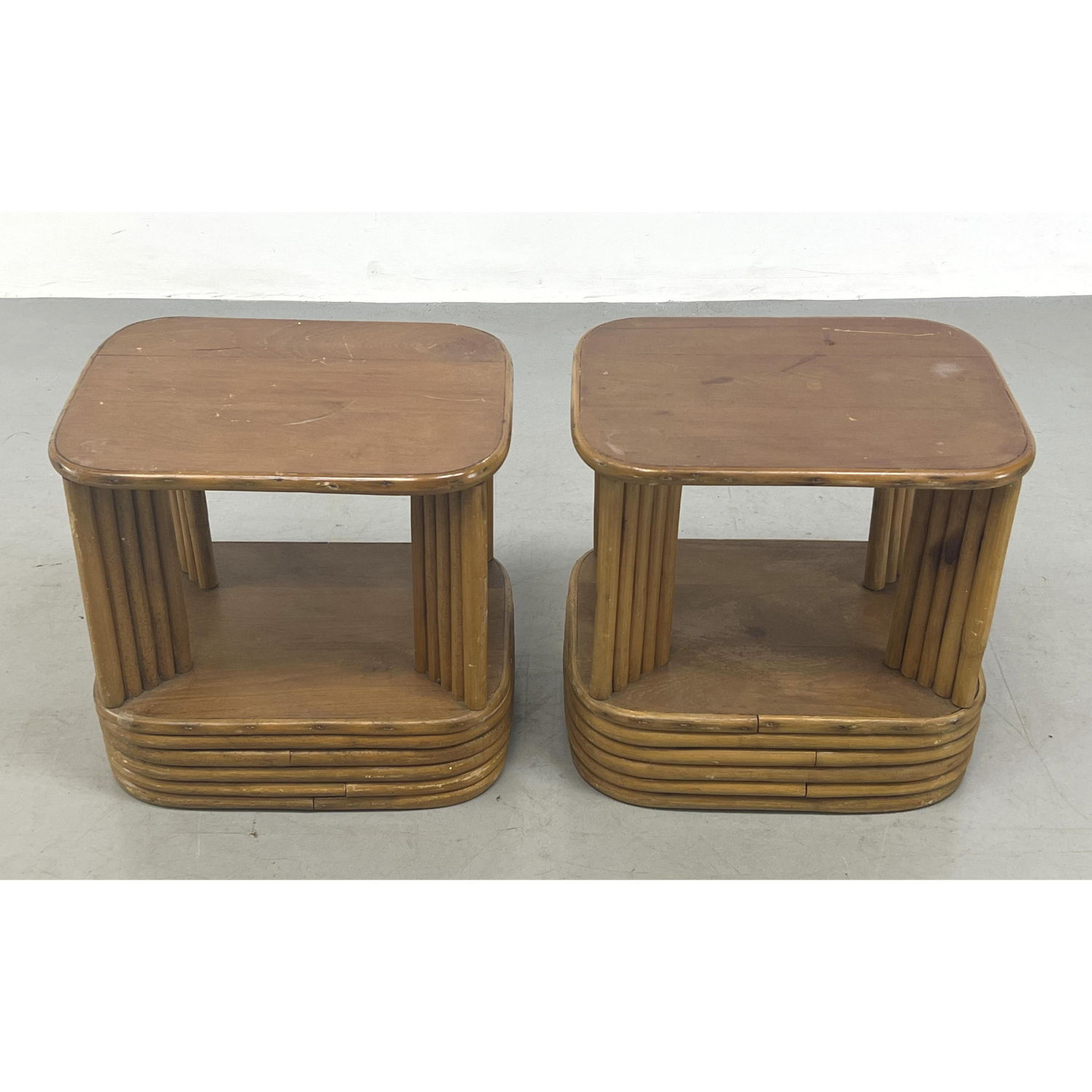 Appraisal: Pr Paul Frankl style Rattan Side Tables Six banded base