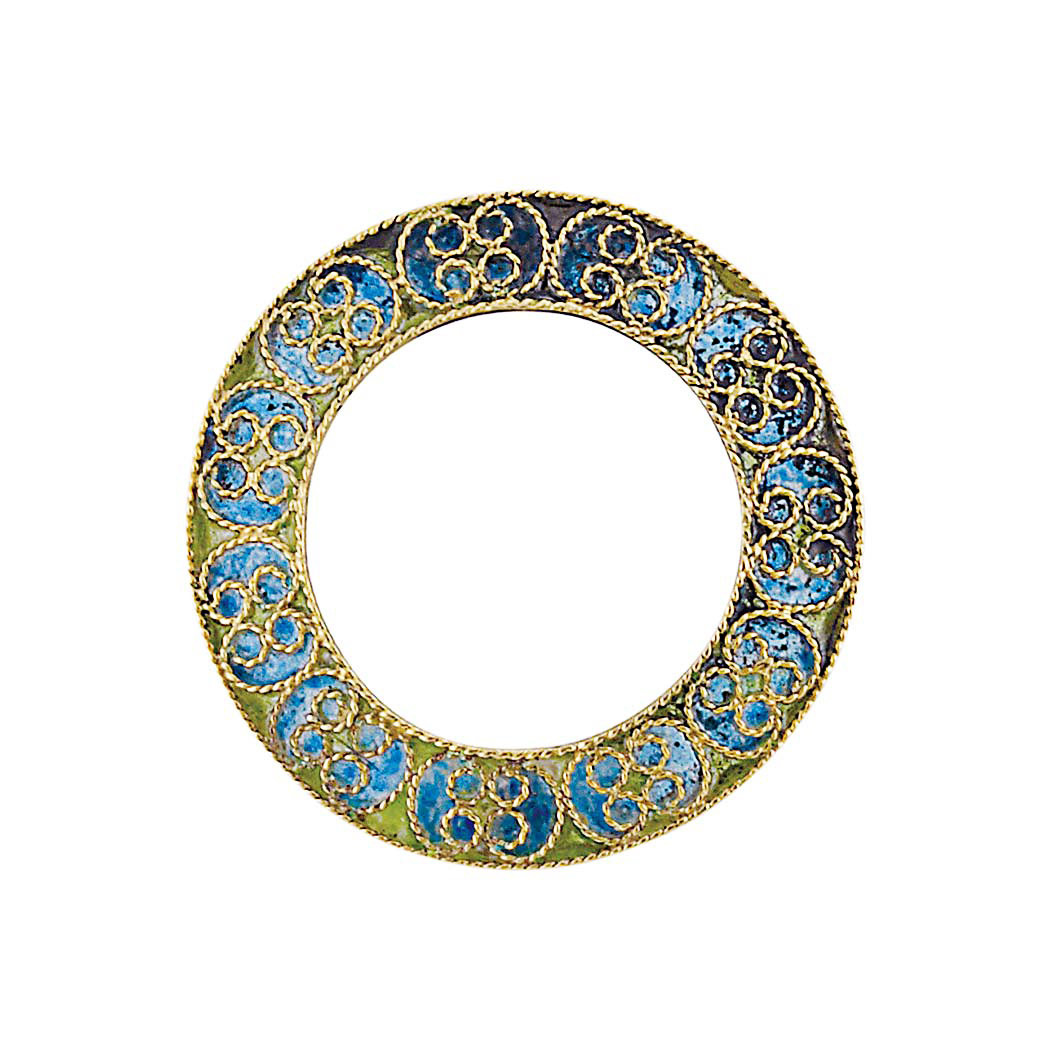 Appraisal: Art Nouveau Gold and Plique-a-Jour Enamel Circle Brooch Tiffany Co